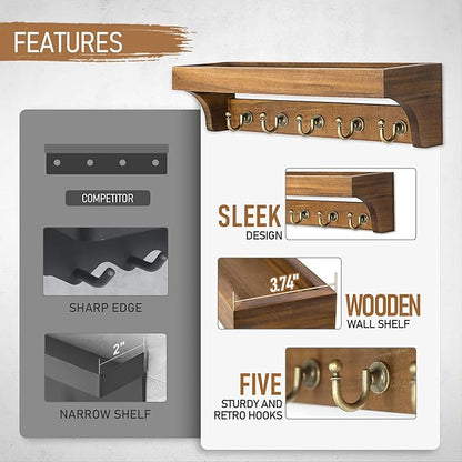 Rebee Vision Acacia Wood Farmhouse Key Holder Wall Mount - Image 6