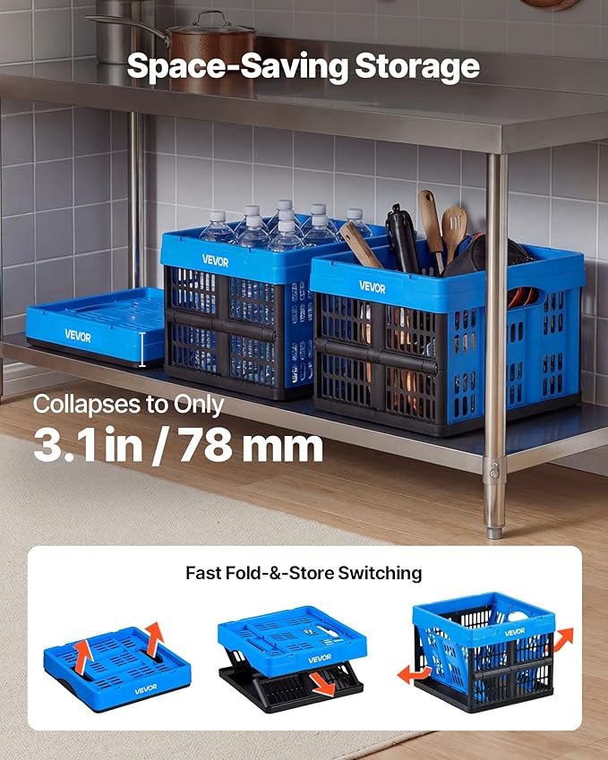 VEVOR Plastic Collapsible Storage Bins, 25L 3 Packs, Stackable Folding Storage - Image 4