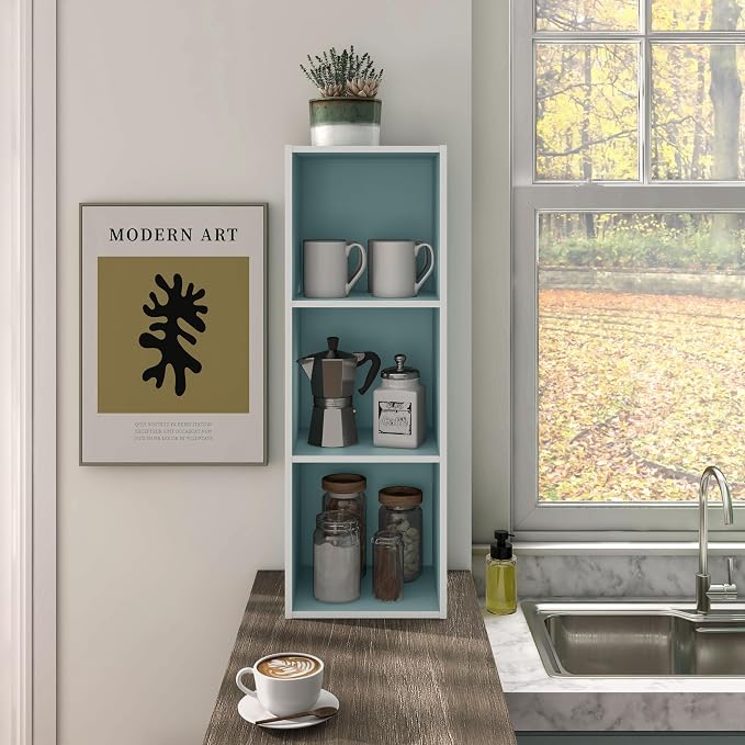 Homes: Inside + Out Apexa 3-Cube Storage Organizer Shelves, Stackable Wood - Image 2