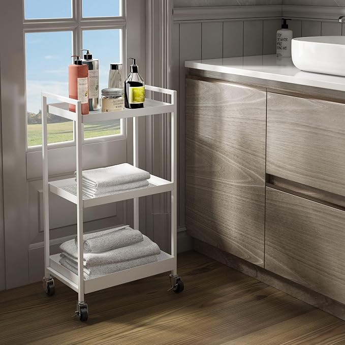 3-Tier Metal Utility Rolling Cart, Heavy Duty Multifunction Rectangular Cart - Image 6