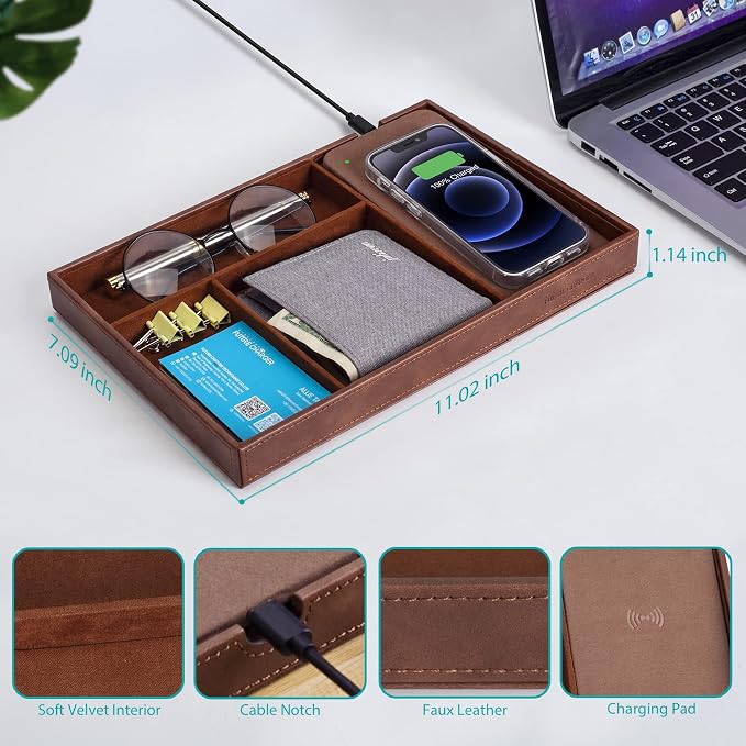 Valet Tray, Built in Wireless Charging Pad, Nightstand Organizer, Dresser - Image 5