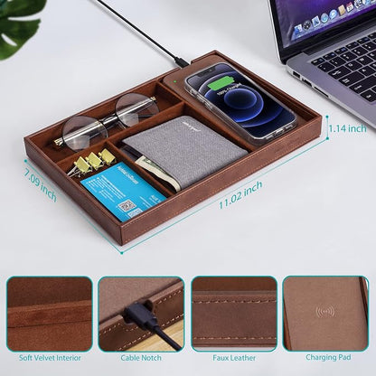Valet Tray, Built in Wireless Charging Pad, Nightstand Organizer, Dresser - Image 5