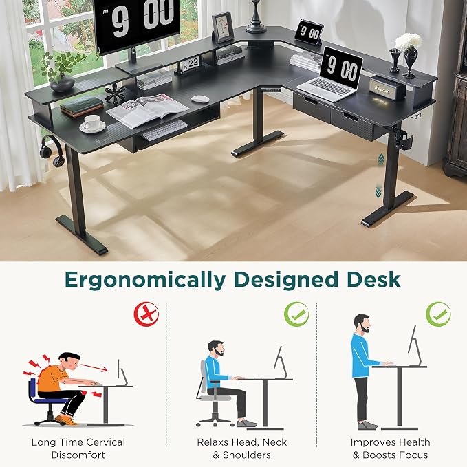 RedLemon 75X60 Inches L Shaped Electric Standing Desk, Height Adjustable Corner - Image 4