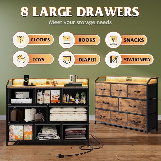 WLIVE Dresser for Bedroom, 8 Drawer LED Dresser - Image 5