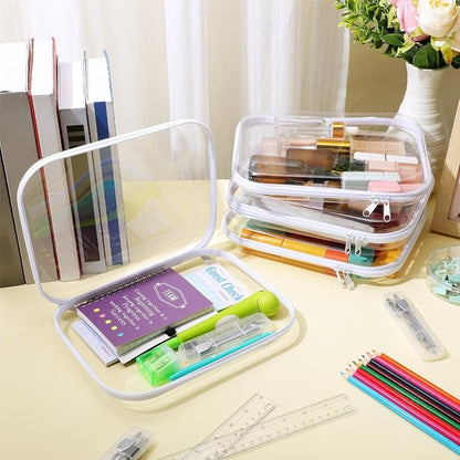 Hoolerry 4 Pcs Hard Clear Zipper Case Makeup Bags Plastic Pencil Pouch - Image 5