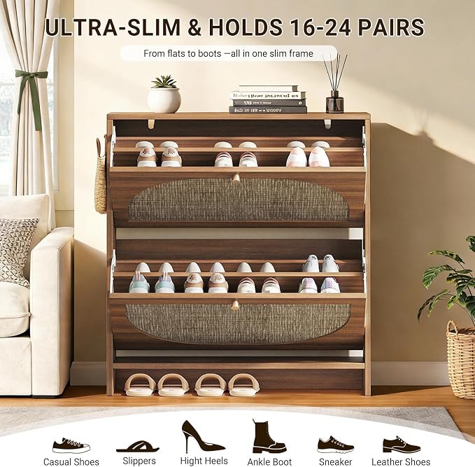 Nicetree Freestanding Ultra Slim Arched Rattan Accent Shoe Storage Cabinet - Image 6