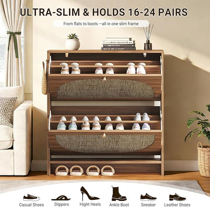 Nicetree Freestanding Ultra Slim Arched Rattan Accent Shoe Storage Cabinet - Image 6