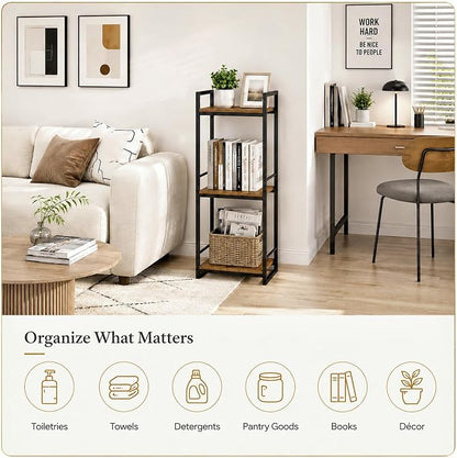 BYFU 3 Tier Bathroom Storage Open Shelf Rustic Brown Metal Corner Rack | 33.5" - Image 4