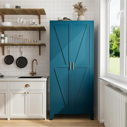 COFaR 71" Metal Pantry Cabinet in Peacock Blue, 5-Tier Storage - Image 3