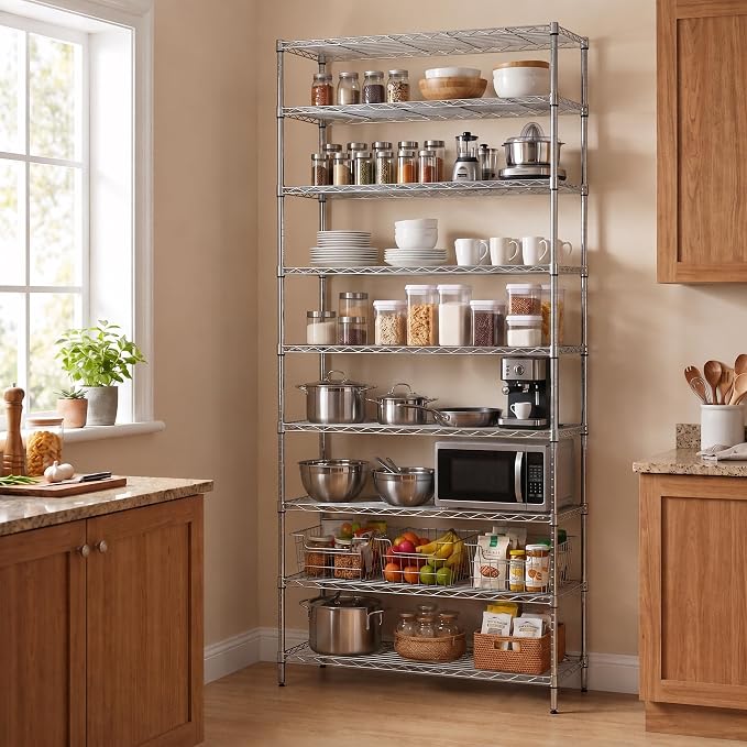 Finnhomy 9-Tier Wire Shelving Unit Adjustable Steel Wire Rack Shelving - Image 2