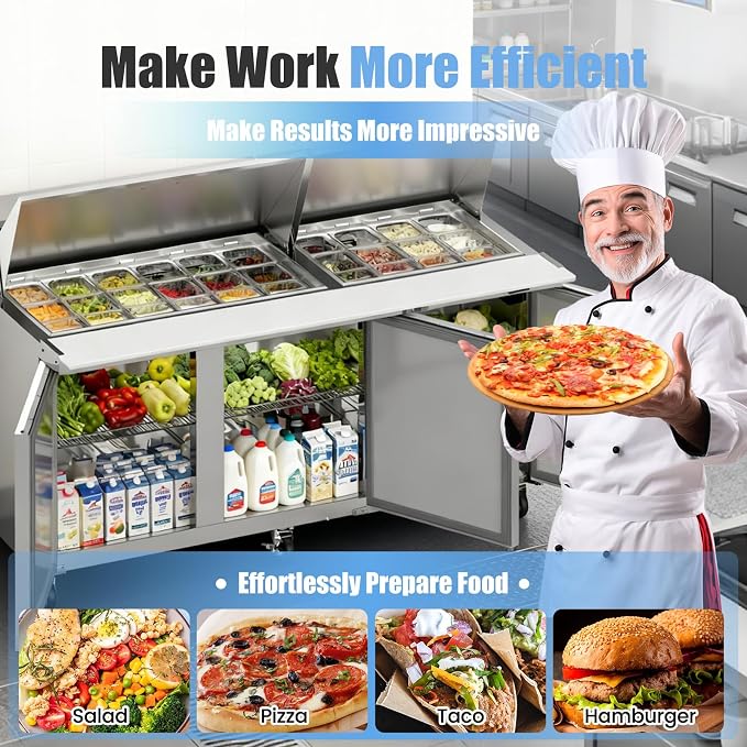 72" W Commercial Refrigerator Sandwich Salad Prep Table, Stainless Steel 3-Door - Image 3