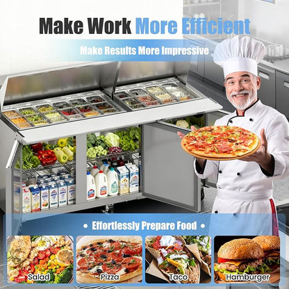 72" W Commercial Refrigerator Sandwich Salad Prep Table, Stainless Steel 3-Door - Image 3