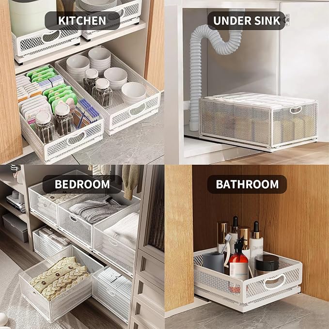 Sliding Cabinet Basket Organizer Drawer Self Adhesive Slide out Pantry Shelves - Image 6
