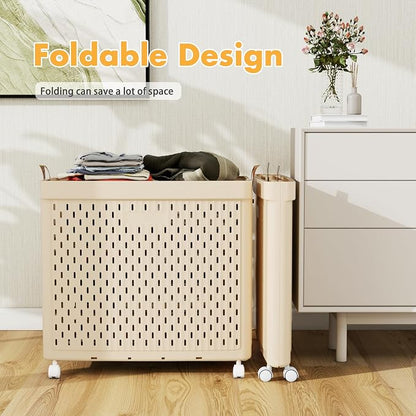 UAK Laundry Basket with Wheels, Collapsible Plastic Laundry Hamper with Handle - Image 4