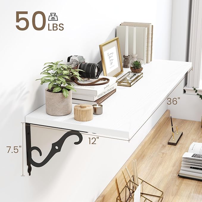 36 Inches Floating Shelves, Rustic Long Wall Shelves, 12 Inch Deep Book Shelf - Image 3