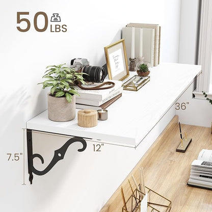 36 Inches Floating Shelves, Rustic Long Wall Shelves, 12 Inch Deep Book Shelf - Image 3