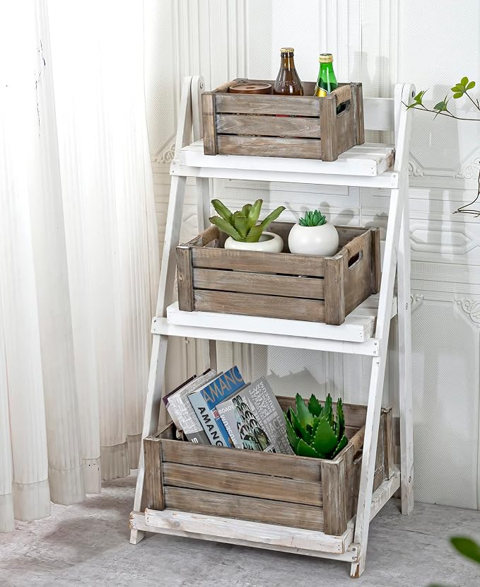 TIMRIS Set of 3 Rustic Wood Nesting Crates, Farmhouse Wooden Storage Container - Image 8