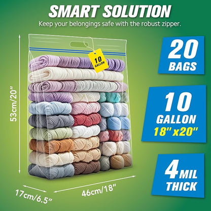 HIBAG 10 Gallon Large Storage Bags, 18” x 20” Resealable Clear Bags - Image 2