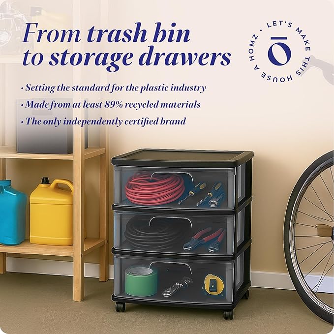 HOMZ Plastic 3 Drawer Wide Cart, 4 Casters included, Home Office, and Dorm Rooms - Image 6