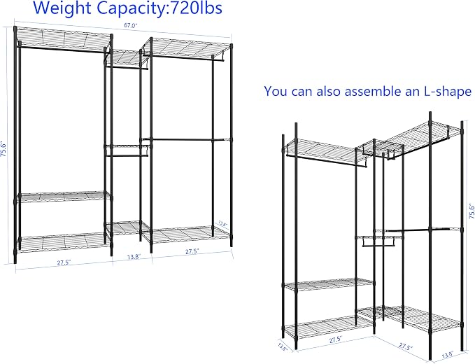 6 Tiers Heavy Duty Clothes Shelf, Metal Garment Rack, Adjustable Garment Rack - Image 5
