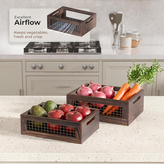 Set of 3 Wooden Nesting Countertop Baskets, Rustic Wood Storage Crates - Image 6
