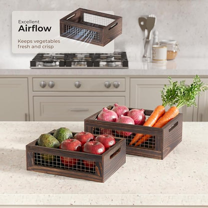 Set of 3 Wooden Nesting Countertop Baskets, Rustic Wood Storage Crates - Image 6