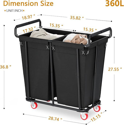 Large laundry hamper with Wheels, 2 Bag 360L Big Rolling Laundry Basket Sorter - Image 7