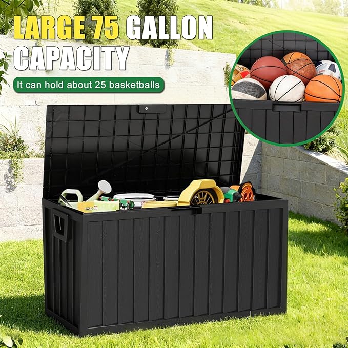 75 Gallon Outdoor Storage Box Waterproof, 350LBS Lockable Patio Storage Box - Image 5
