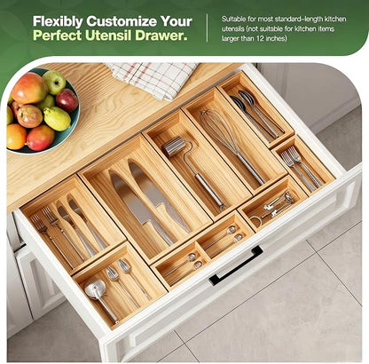 9-Pack Solid Wood Junk Drawer Organizer, Modular Desk Drawer Tray & Accessories - Image 2