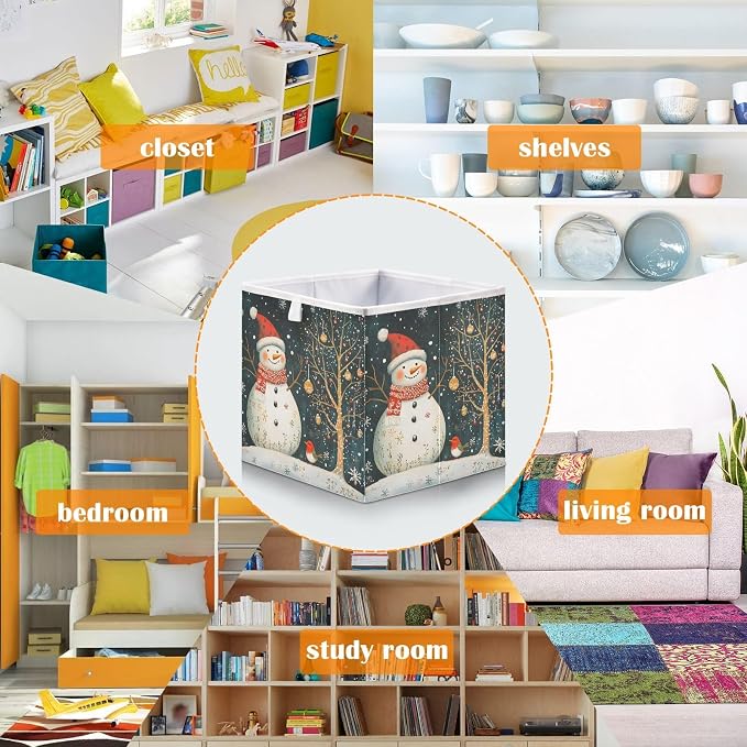 Snowman and Bird Closet Organizers Storage Cubes Storage Bins Shelf Baskets - Image 6