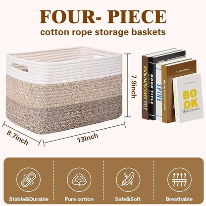 Storage Baskets for Organizing, 4 Pack Storage Baskets for Shelves, Woven - Image 3