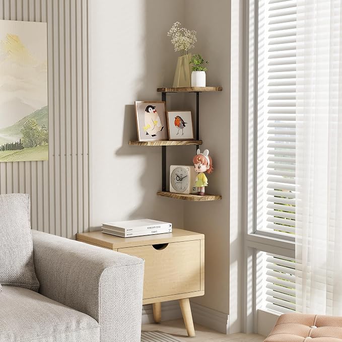 Love-KANKEI Corner Wall Shelf, Solid Wood, Carbonized Black | Easy to Install - Image 6