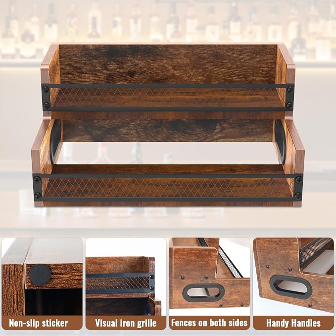 Liquor Bottle Display Shelf, Coffee Syrup Rack Organizer, 2 Step Countertop - Image 6