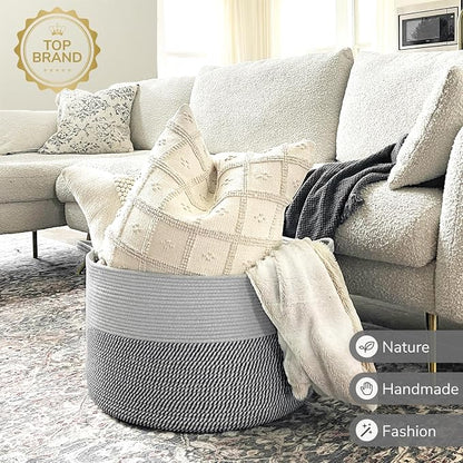 INDRESSME Extra Large Laundry Basket, Cotton Rope Blanket Basket - Image 7
