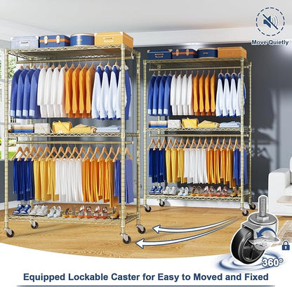 P8 Heavy Duty Clothes Rack（With Extended Width Design） Rolling Clothing Racks - Image 4