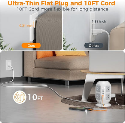 TESSAN Tower Surge Protector Power Strip 10 ft, Long Flat Extension Cord - Image 2
