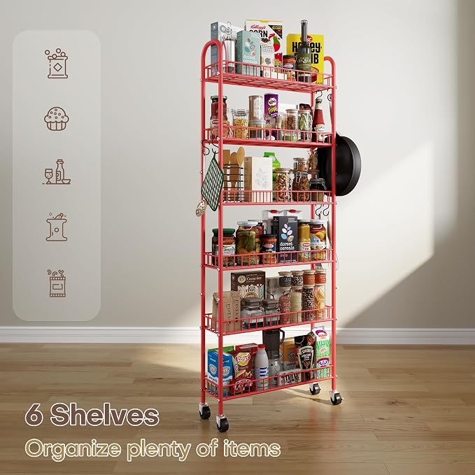 Slim Rolling Storage Cart 6 Tier, Metal Kitchen Rolling Utility Cart - Image 8