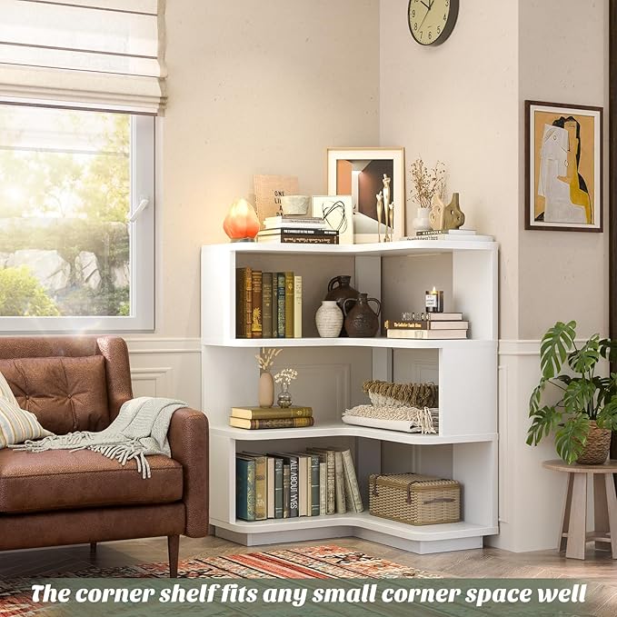 Armocity Corner Book Shelf, 4-Shelf L Shaped Corner Bookshelf - Image 7