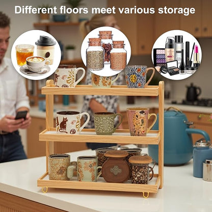 Coffee Mug Holder Wooden Cup Rack, 3-Tier Acrylic Home Mug Display Rack - Image 6