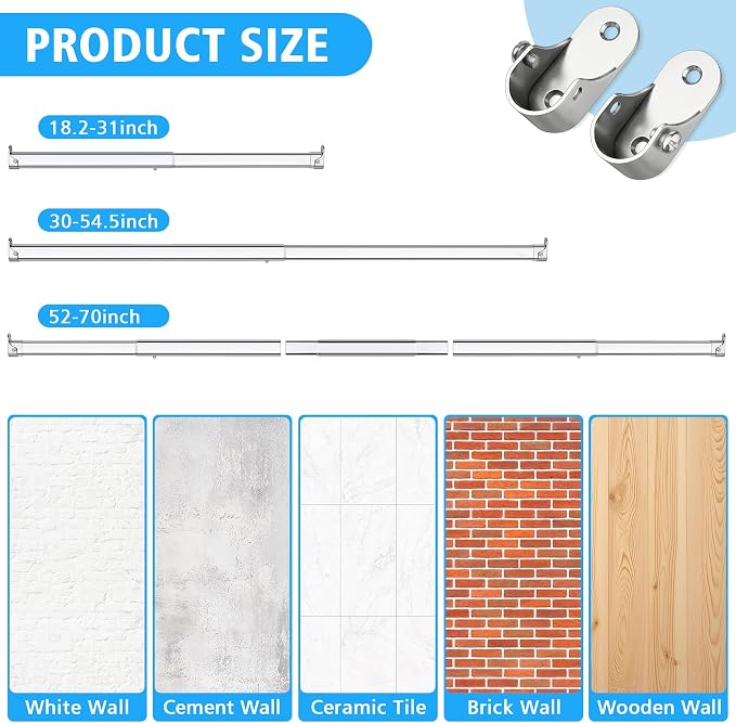 Premium Chrome Oval Closet Rod for Hanging Clothes 30 to 54.5 Inch, Includes - Image 6