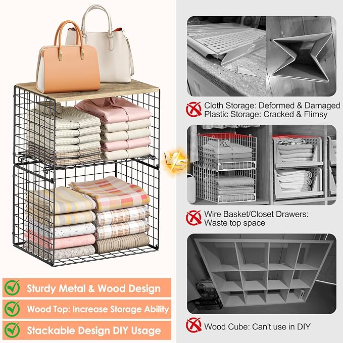 5-Tier Large Stackable Closet Organizer and Storage Basket, Sturdy Closet Shelf - Image 4
