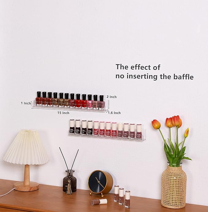 LikeU Nail Polish Rack Wall Mounted Shelf 2 Pack, 2 Tiers Floating Polish - Image 3