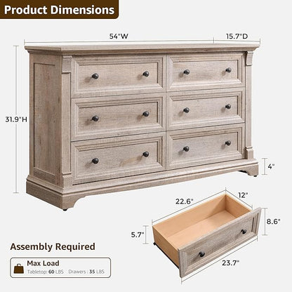 Farmhouse 6 Drawers Dresser for Bedroom, Wooden Dresser TV Stand - Image 2