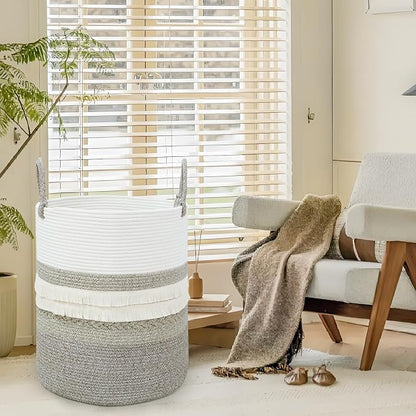 danpinera 79 L Large Laundry Basket, Tall Woven Cotton Storage Hamper - Image 9
