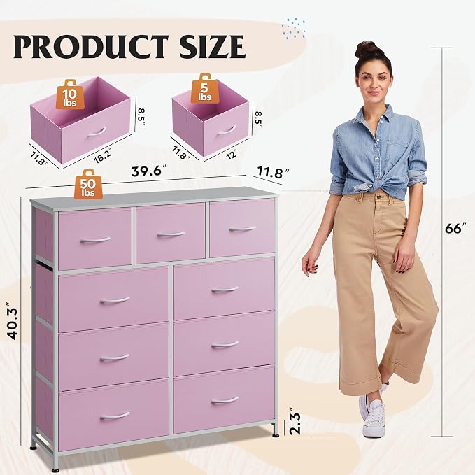 WLIVE 9 Drawer Dresser, Fabric Storage Tower - Image 3