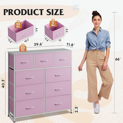 WLIVE 9 Drawer Dresser, Fabric Storage Tower - Image 3