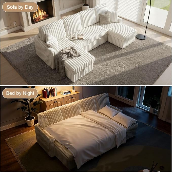 KCGKCG 104" U Shaped Sleeper Sofa Bed, Sectional Couches - Image 8
