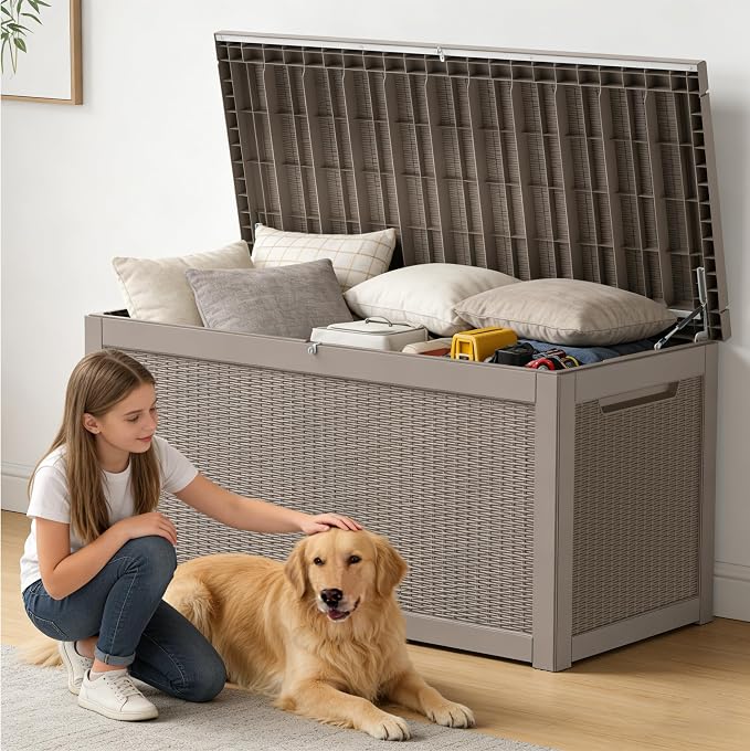 320 Gallon Outdoor Storage Box Resin Deck Box All Weather Waterproof Large - Image 8