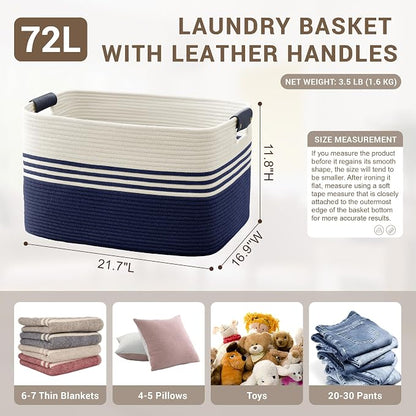 72L Large Laundry Basket with Leather Handles - Image 2