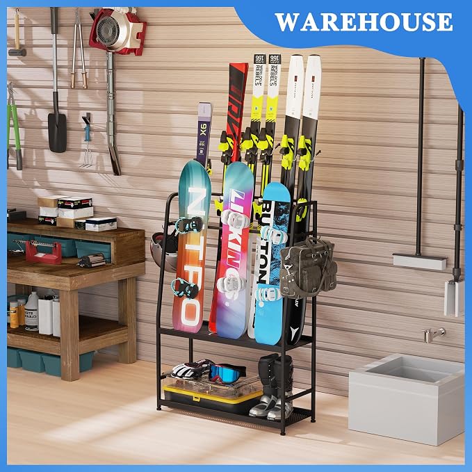 Ski Rack for Garage, Freestanding Snowboard Rack for Ski, Ski Boot, Ski Poles - Image 8